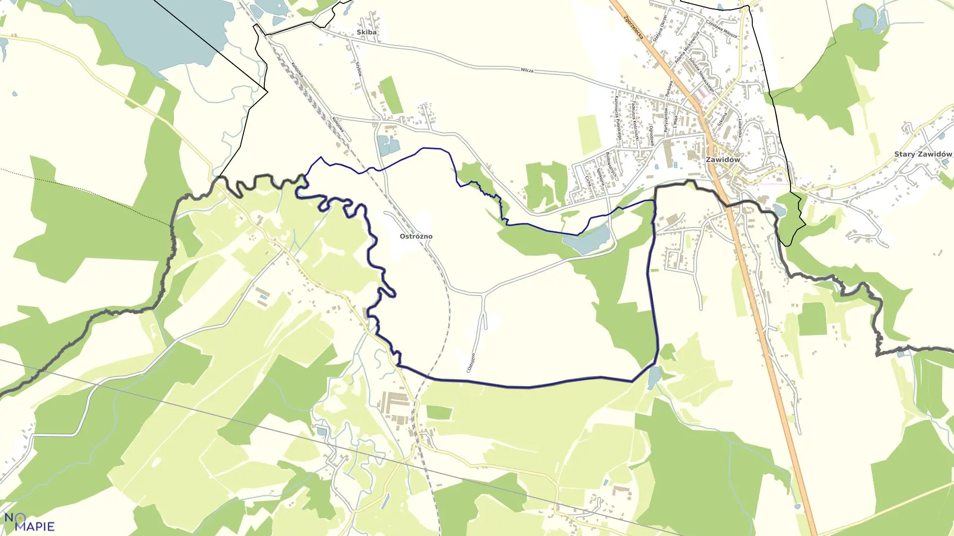 Mapa obrębu OSTRÓŻNO w mieście Zawidów